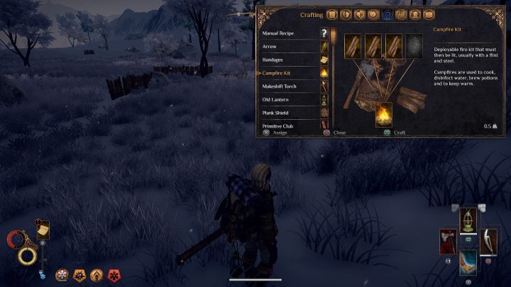 outward создайе костер